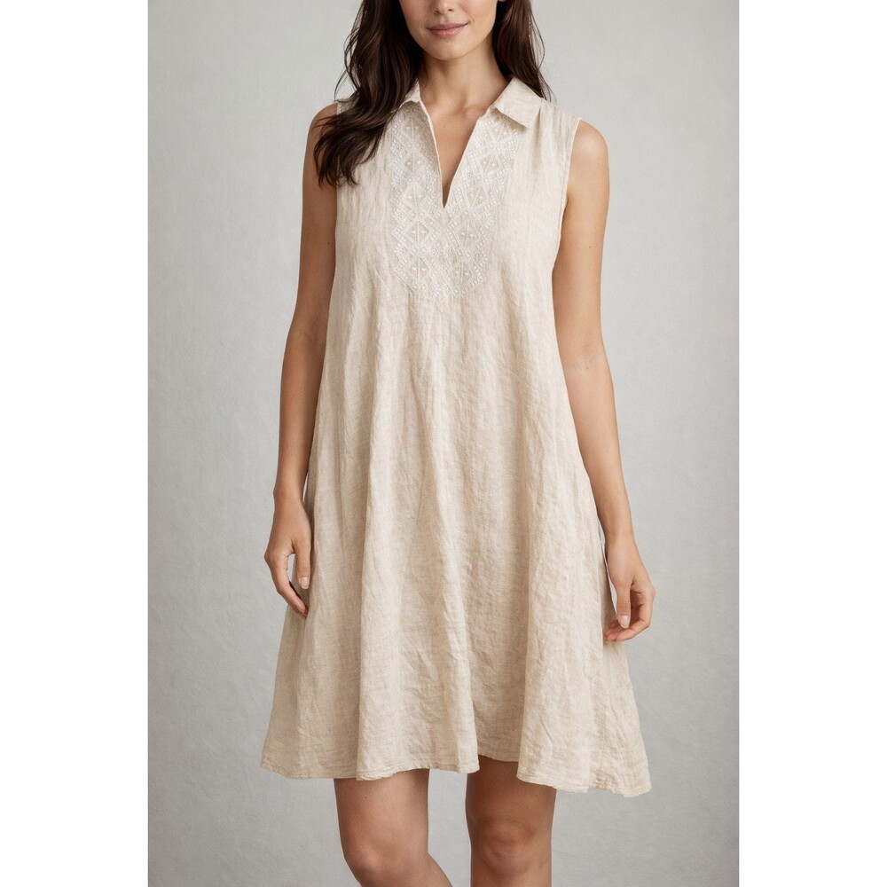 Banana Republic Womens Natural Linen Blend Collared Shirt Dress Size S pockets